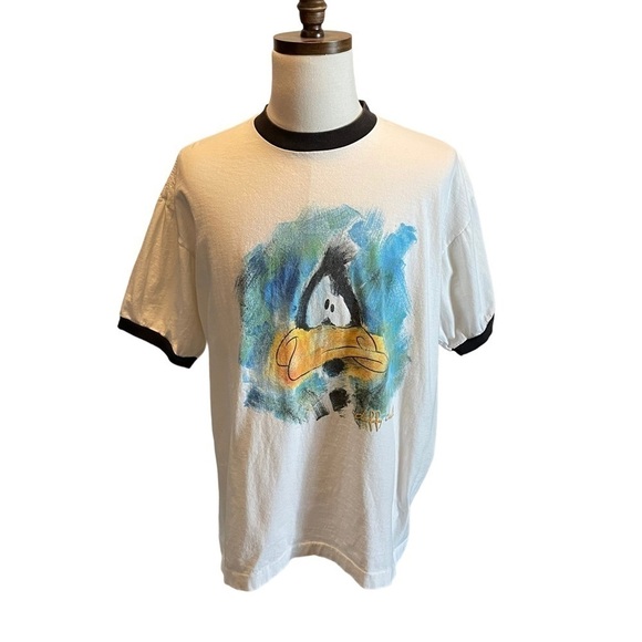 Warner Bros. Other - Vintage Warner Bros Daffy Duck shirt Ringer White 2XL Studio Store 1995 graphic